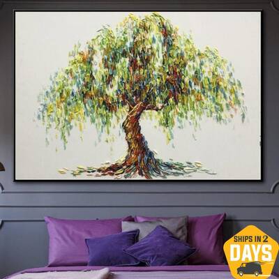 Original Abstract Oil Tree Painting Green Paintings On Canvas Tree Painting Impasto Painting Fine Art Wall Art Decor | WEEPIN...