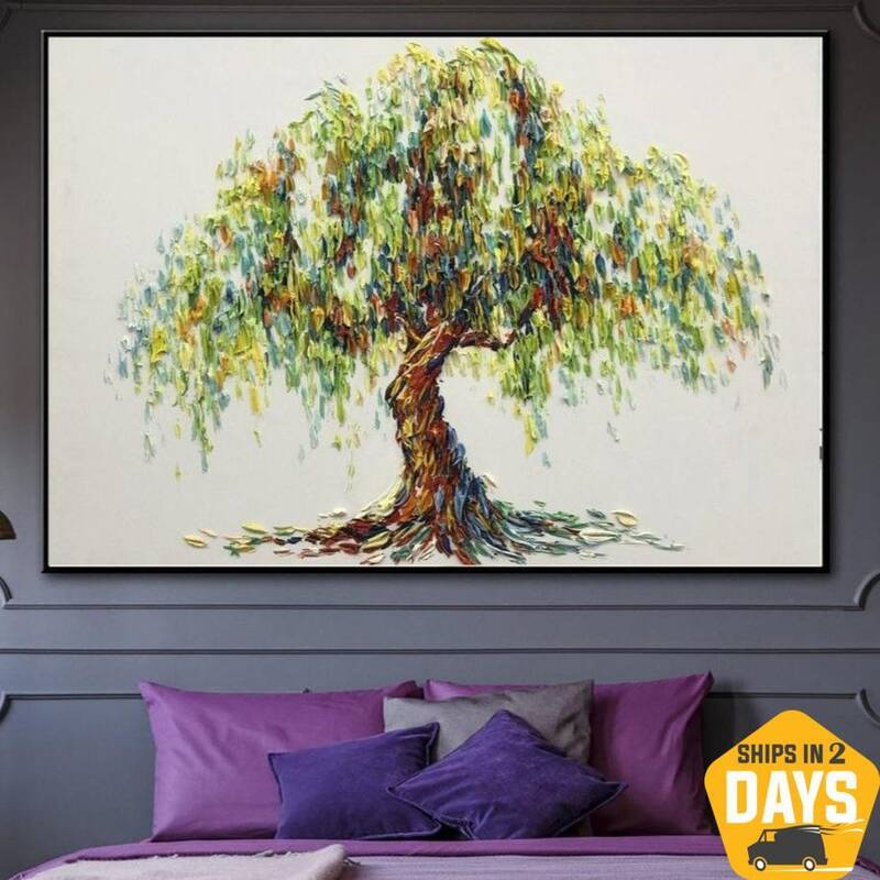 Original Abstract Oil Tree Painting Green Paintings On Canvas Tree Painting Impasto Painting Fine Art Wall Art Decor | WEEPIN...
