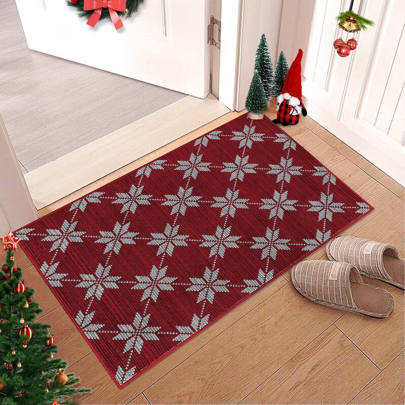 Garvee Christmas Area Rug 2x3 Checkered Plaid Machine Washable Non-Slip Rubber Backing Lightweight Foldable Indoor Entryway K...