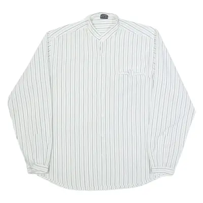 HAPPY LIFE Mens Shirt White Striped Long Sleeve L