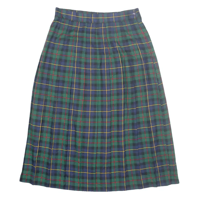 CLAUDE Womens Pleated Skirt Green Midi Check M