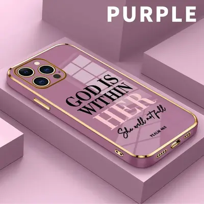 God is within her Pattern Phone Case for iPhone 16 15 14 Pro Max 13 12 11 XR XS Plus Electroplated Four-corner Shockproof Non...