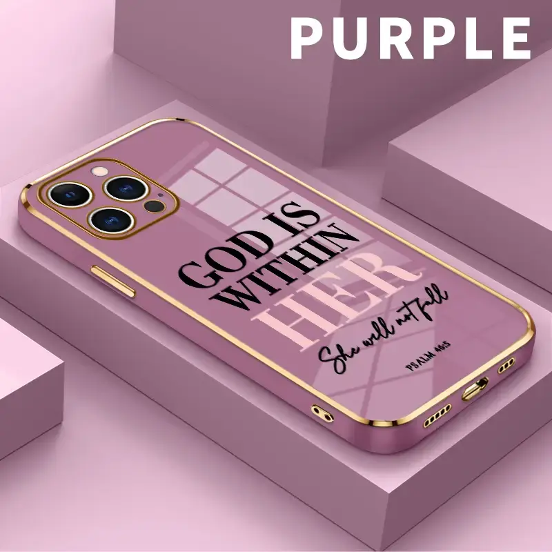 God is within her Pattern Phone Case for iPhone 16 15 14 Pro Max 13 12 11 XR XS Plus Electroplated Four-corner Shockproof Non...