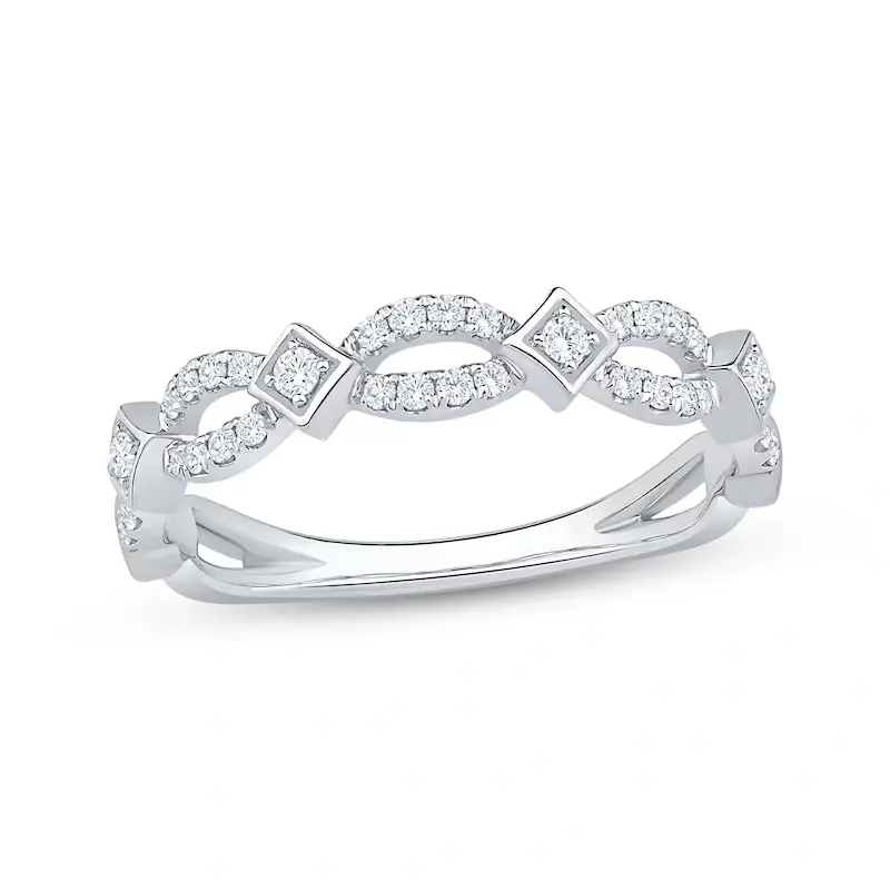 10K White Gold Round Cut Diamond Custom Stackable Ring I Color I2 Clarity 3EX IGI Certified