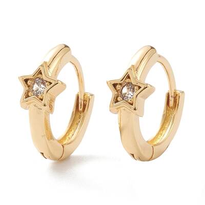 Brass Micro Pave Clear Cubic Zirconia Huggie Hoop Earrings