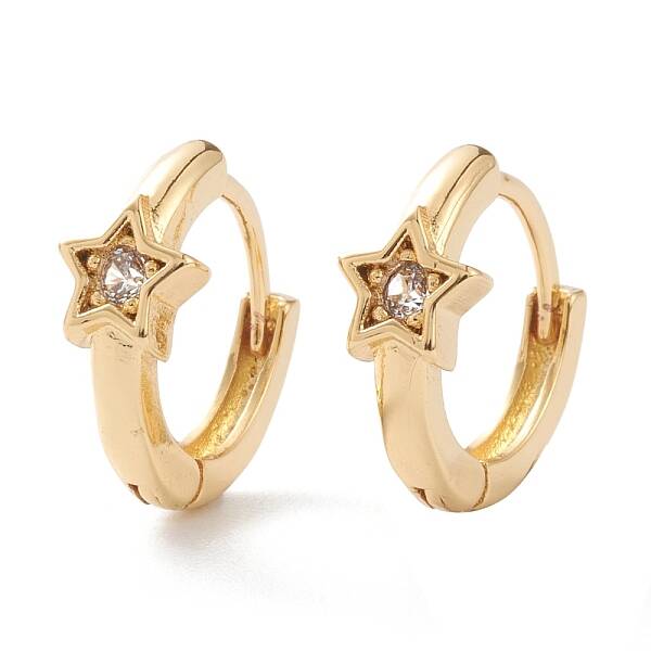 Brass Micro Pave Clear Cubic Zirconia Huggie Hoop Earrings