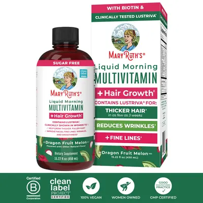 MaryRuth's Liquid Multivitamin +  Hair Growth - Clinically Tested Lustriva for Thicker Hair in Women - Improve Facial Wrinkle...