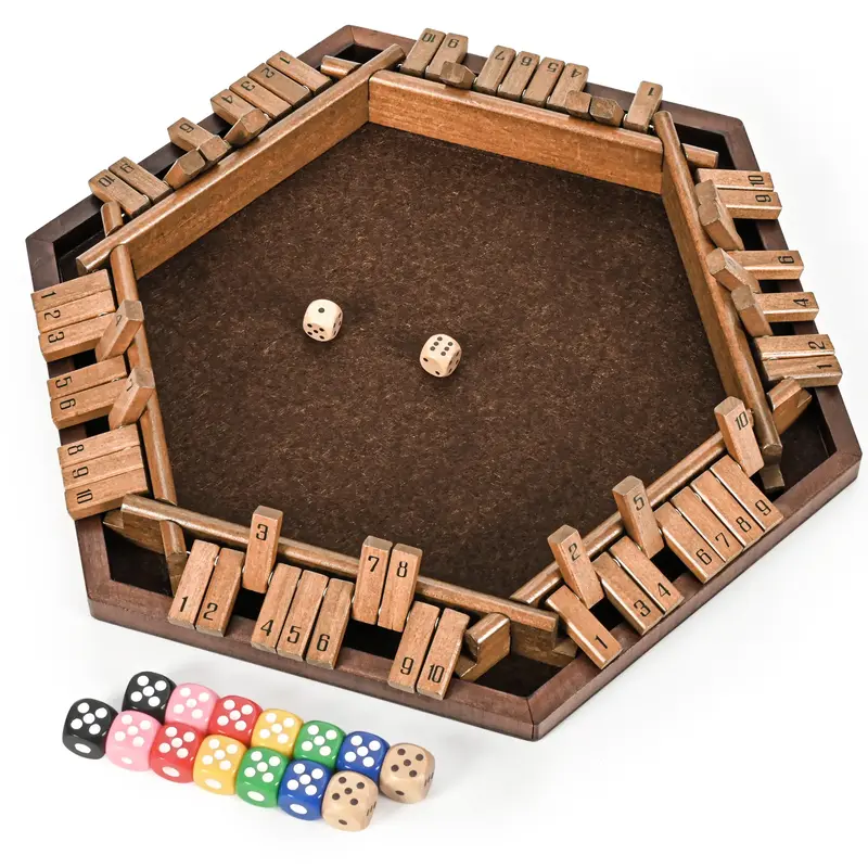 (Summer Turn-Up)Ropoda Shut The Box Game, Upgraded 1-6 Player Shut The Box for Adult and Kids, Wooden Dice Game -Addition Tra...