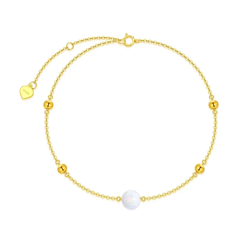 14K Gold Circular Shaped Opal Bead Charm Bracelet