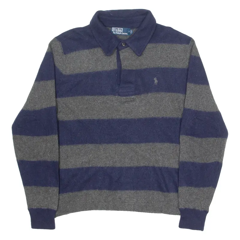POLO RALPH LAUREN Boys Jumper Blue Striped Collared Tight Knit L