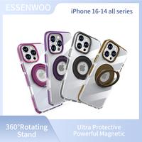 ESSENWOO Magnetic 360° Rotational Stand Shockproof iPhone Clear Protective Case, Wireless, MagSafe Charging Compatible with ...