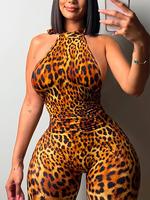 Women's Leopard Print Jumpsuit, Fashion Casual Sleeveless Jumpsuit for Daily Outdoor Wear, Women's Jumpsuits for Summer, Wome...