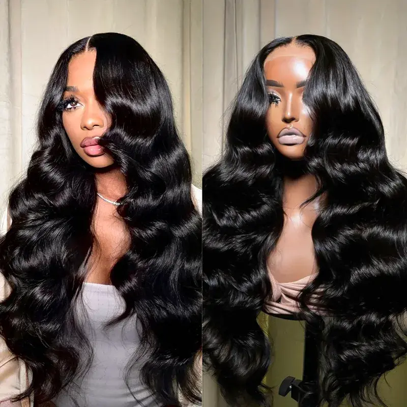 13x6 Full Transparent Lace Front Wigs Body Wave Natural Black Ashimary Hair