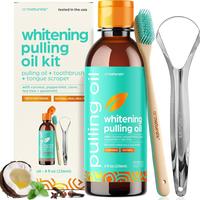 artnaturals  Coconut Oil Pulling (8oz) Tongue Scraper & Toothbrush Set - Alcohol-Free Mouthwash - Infused with Magnesium & Pe...