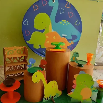 Aperturee Cute Little Dinosaur Round Dark Blue Birthday Backdorp | Birthday Backdrop Ideas | Round Backdrop Cover Diy | Round...