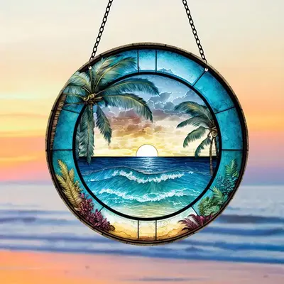 Sea Landscape Pattern Hanging Ornament, 1 Count Creative Window Hanging Decoration, Colorful Acrylic Garden Decor For Home Do...