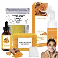 Turmeric Skin Care Kit, Nourishing Cleansing Pads & Facial Kojic Acid Cleanser & Turmeric Oil & Kojic Acid Soap, Skin Care Pr...