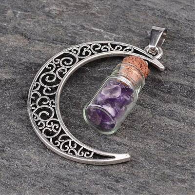Column Glass Bottle with Amethyst inside Pendants