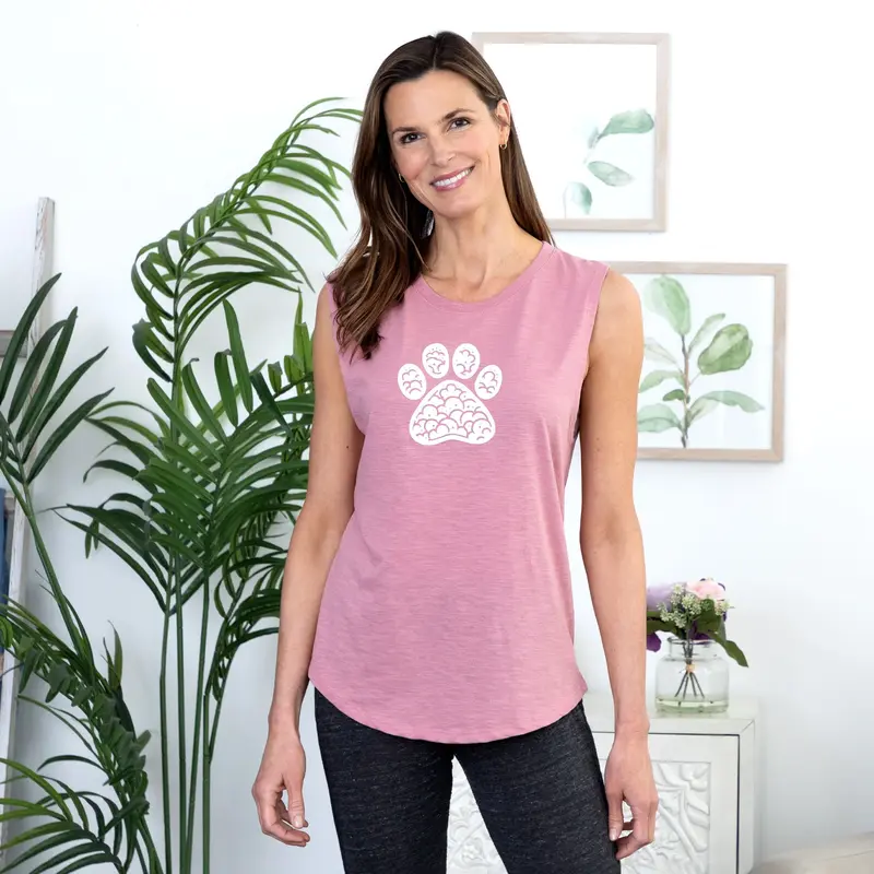 Paw Print Clouds Slub Tank Top - L