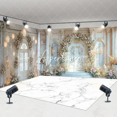 Aperturee Marble Floor Floral Door Wedding Room Set Backdrop, 7 x 7 ft / 10 x 7 ft / 10 x 7 ft, 247.5 USD, room set backdrops...