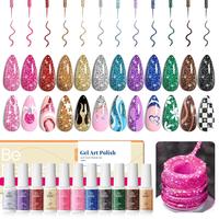 Beetles Nail Art Gel Liner Polish Reflective Glitter Gel Nail Polish, Gold Silver Pink Blue Purple Brown Black Gel Kit Soak O...