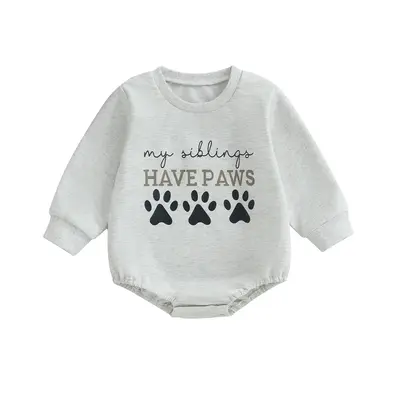 Infant Baby Boy Girl Long Sleeve Sweatshirt Romper Bubble Bodysuit My Siblings Have Paws Print Jumpsuit