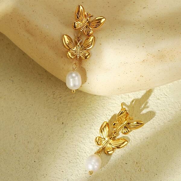 304 Stainless Steel ABS Pearl Earrings