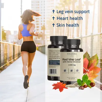 VINATURA Red Vine Leaf Extract - Horse Chestnut, Support for Healthy Legs - Helps Blood Flow, Leg Circulation - 60 Capsules H...