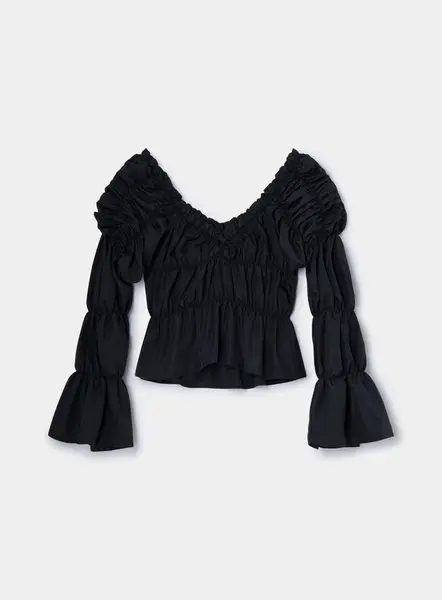 SADIE BLACK RUCHED BLOUSE | Size: XS