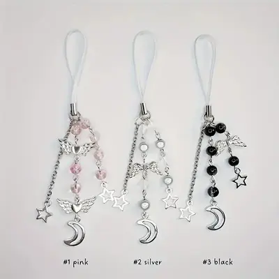 Y2K Sweet Mini Star & Moon Design Phone Charm, Phone Lanyard, Phone Strap, Keychain, Fashion Phone Decoration Accessories for...