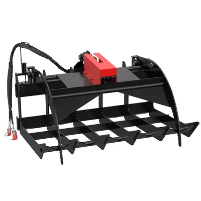 Garvee Attachments 48in Economy Skid Steer Root Grapple Bucket Attachment, 3/8in Thick Steel Frame, Quick Tach Mounting Syste...