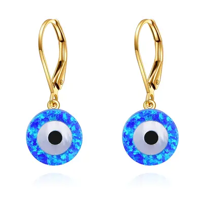 14K Gold Opal Evil Eye Drop Earrings