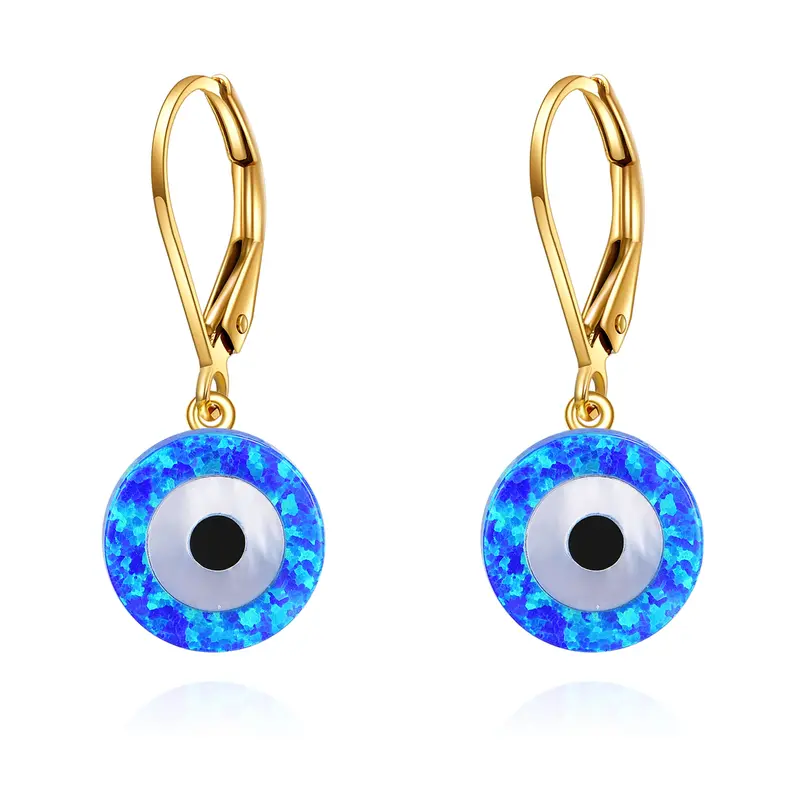 14K Gold Opal Evil Eye Drop Earrings
