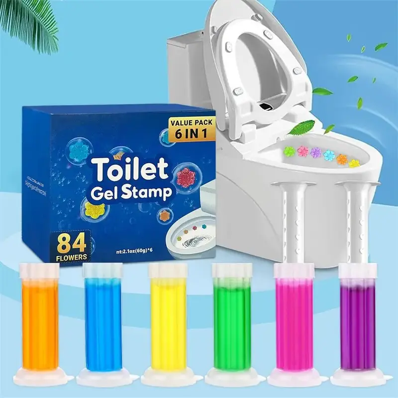 Toilet Cleaning Gel, 6 Counts/box Flower Stamp Toilet Gel, Flower Scented Toilet Deodorant Gel, Bathroom Air Freshener, Home...