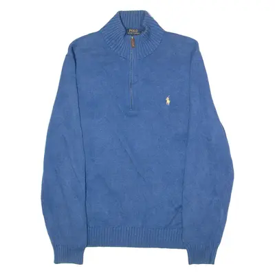 POLO RALPH LAUREN Mens Jumper Blue 1/4 Zip Tight Knit L