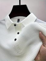Men's Solid Color Plain Textured Polo Shirt, Casual Regular Fit Button Front Collared Top for Summer, Fashion Men's Shortslee...