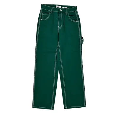 Bershka Contrast Stitch Carpenter Trousers - 28? Waist Green Cotton
