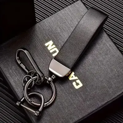Faux Leather Woven Rope Car Keychain, Zinc Alloy Horseshoe Buckle Metal Pendant, Car Interior Accessories for Men & Women