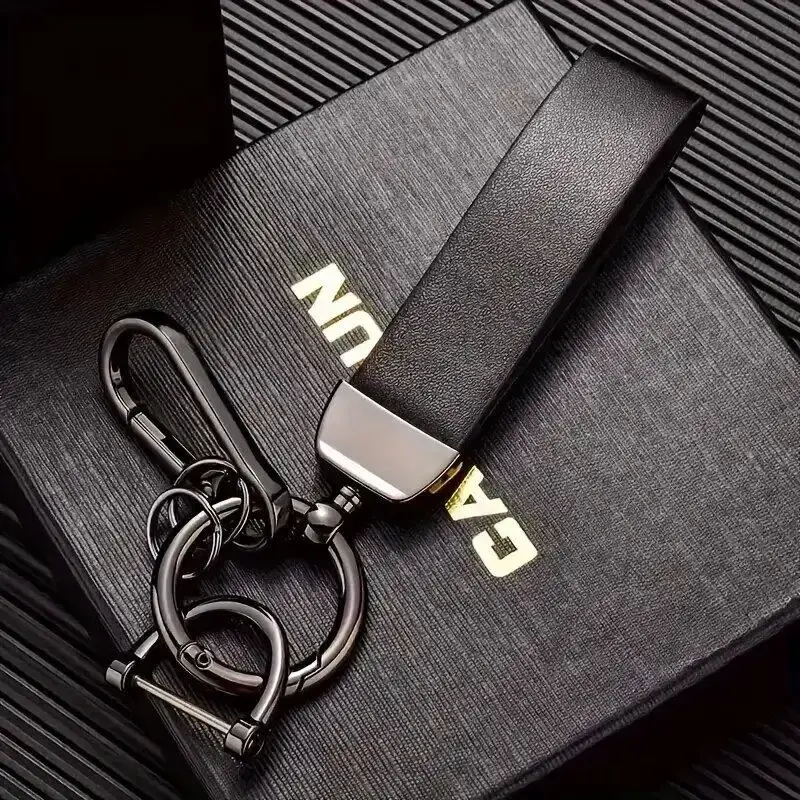 Faux Leather Woven Rope Car Keychain, Zinc Alloy Horseshoe Buckle Metal Pendant, Car Interior Accessories for Men & Women