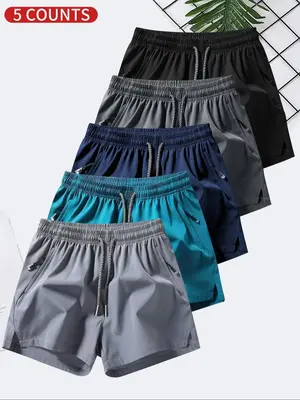 Men's Solid Color Drawstring Waist Zipper Split Hem Shorts, Regular Fit Casual Baggy Breathable Quick Drying Elastic Waist Sh...