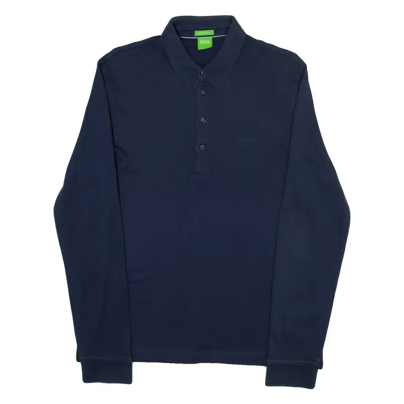 HUGO BOSS Mens Polo Shirt Blue Long Sleeve S