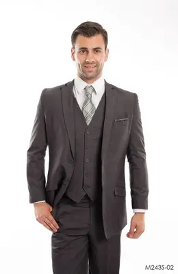 Tazio Men's 3-Piece Slim Fit Glen Plaid Suit
