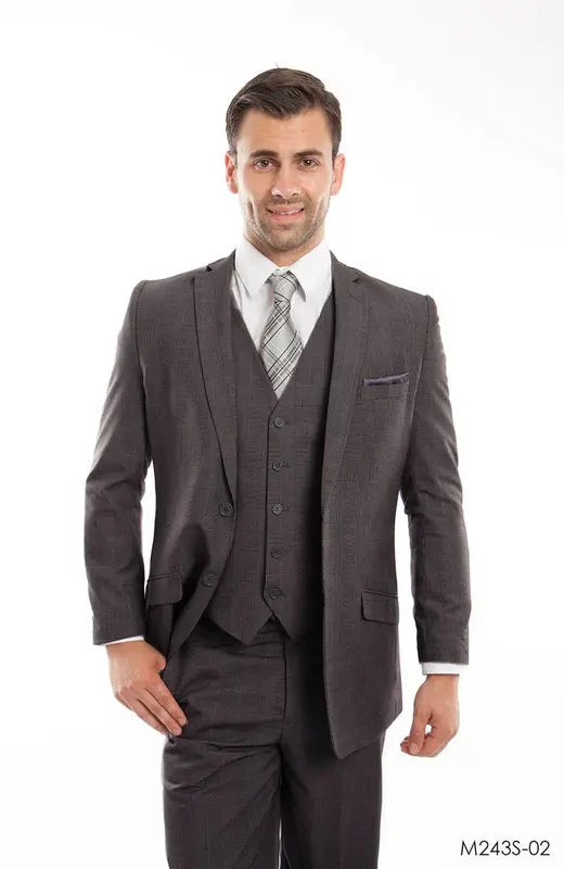 Tazio Men's 3-Piece Slim Fit Glen Plaid Suit