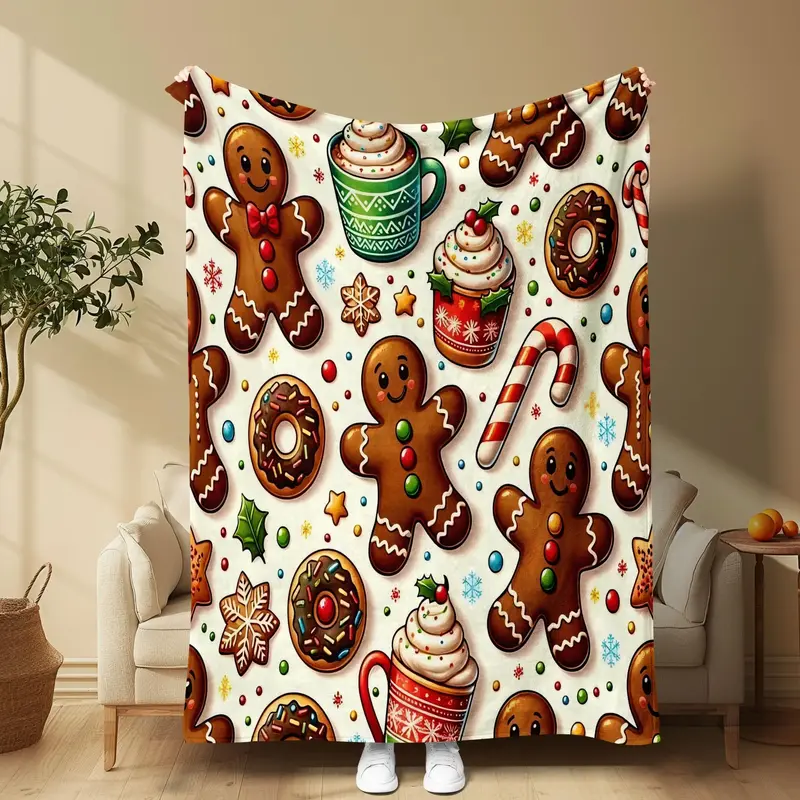 Gingerbread Man Pattern Blanket, Soft Comfortable Throw Blanket, Warm Napping Blanket for Home Office Travel Camping School