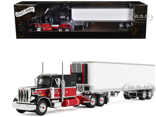 Peterbilt 359 with 60 Vintage Sleeper and 40 Vintage Refrigerated Trailer Pirkle Refrigerated Freight Lines Red and Black Leg...