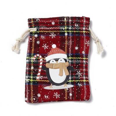 Christmas Theme Rectangle Jute Bags with Jute Cord