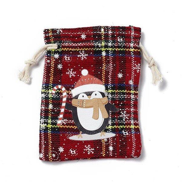 Christmas Theme Rectangle Jute Bags with Jute Cord