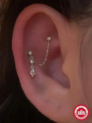 S925 Sterling Silver Rhinestone Decorated Ear Cuff, Fashionable Ear Jewelry for Women & Girls, Fashion Earrings for Party, Da...