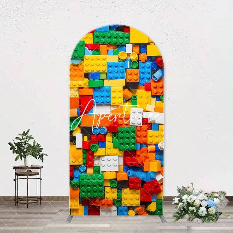 Colorful Building Blocks Boy Arch Birthday Backdrop