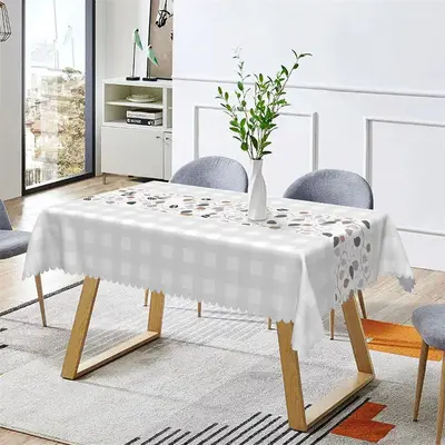 Leaves Light Grey White Plaid Rectangle Tablecloth - Aperturee